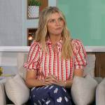 Amanda’s blue heart print pants and printed top on The Talk