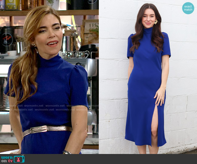 Amanda Uprichard Butler Dress in Ultramarine worn by Victoria Newman (Amelia Heinle) on The Young and the Restless