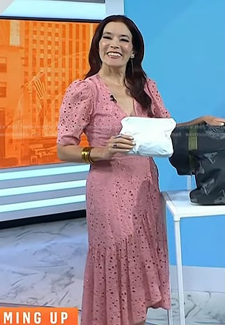 Amy E. Goodman’s pink embroidered wrap dress on Today