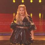 Ana Heichel’s black puffy mini dress on The Voice