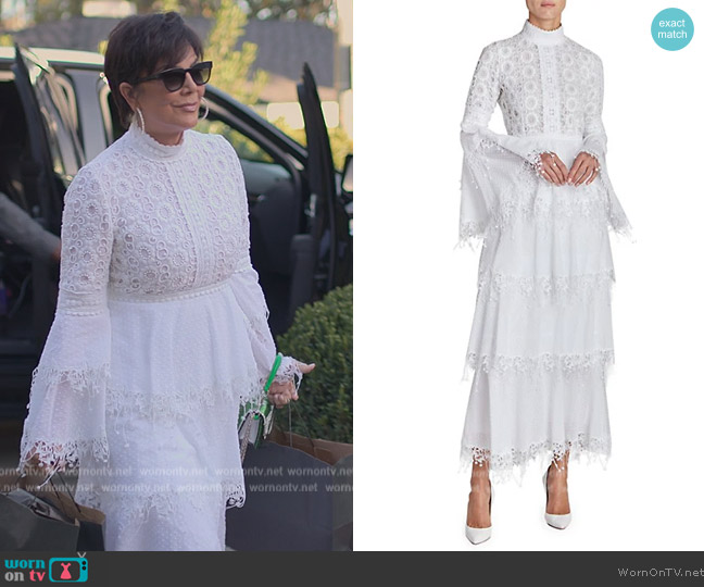 Andrew GN Tiered Eyelet & Swiss Dot Maxi Dress worn by Kris Jenner (Kris Jenner) on The Kardashians