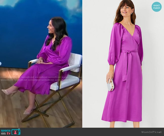 Ann Taylor Satin Wrap Dress worn by Rachael Adams on Good Morning America