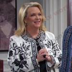 Anna’s white and black floral embroidered jacket on Days of our Lives