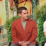 Antoni Porowski’s orange double breasted blazer on Access Hollywood