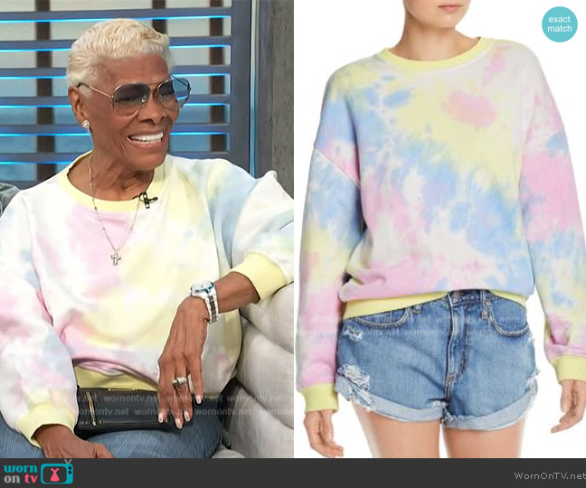 Aqua Tie Dye Sweatshirt worn by Dionne Warwick on Access Hollywood