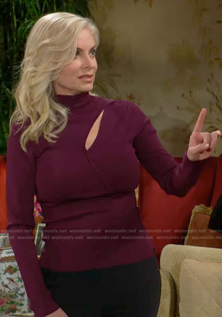 Ashley's burgundy cutout sweater on The Young and the Restless