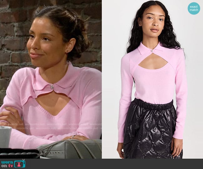 Autumn Cashmere Cut Away Cashmere Polo Sweater worn by Elena Dawson (Brytni Sarpy) on The Young and the Restless