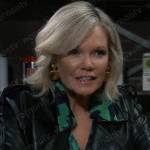 Ava’s green and navy printed wrap top on General Hospital
