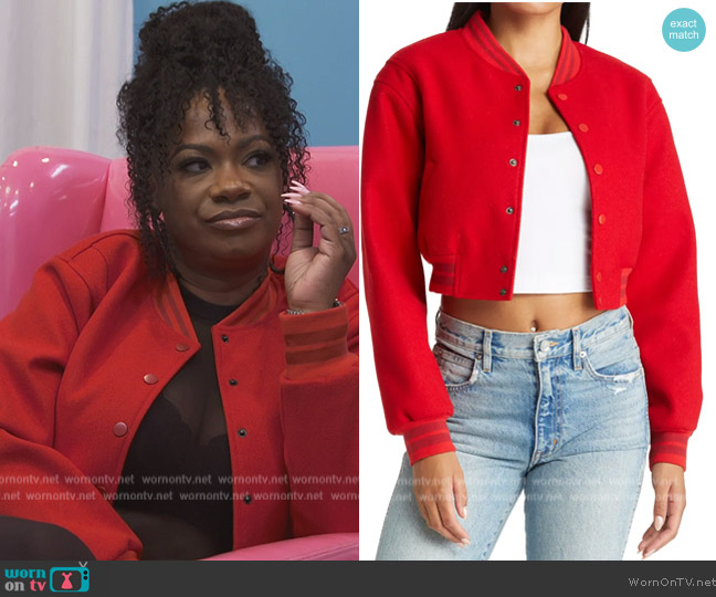 Azalea Wang Crop Bomber Jacket worn by Kandi Burruss on The Real Housewives of Atlanta