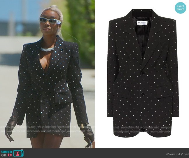 Balenciaga Hourglass Crystal Embellished Wool Blazer worn by Chelsea Lazkani on Selling Sunset