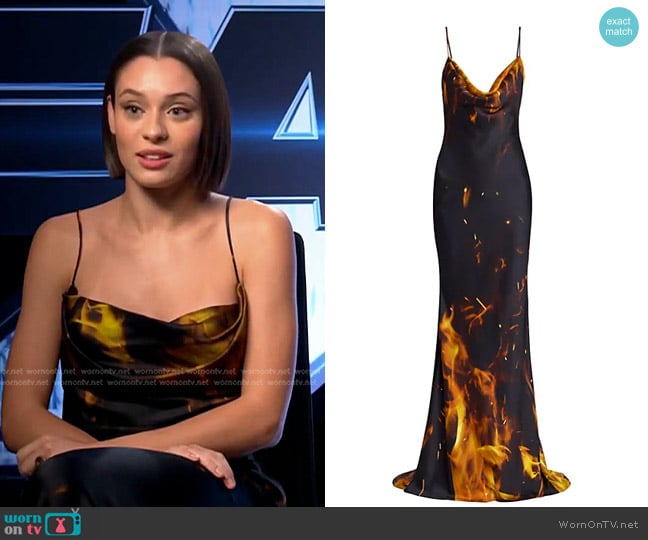 Balmain Fire-Print Satin Gown worn by Daniela Melchior on E! News