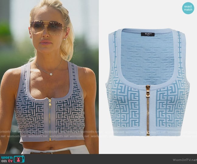 WornOnTV: Christine's blue monogram print jacket on Selling Sunset