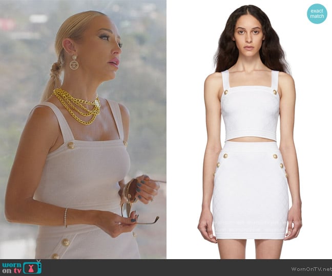 Balmain White Knit Crop Tank Top worn by Mary Fitzgerald on Selling Sunset