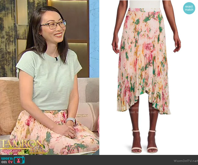 BCBGMAXAZRIA Floral Pleated Midi Skirt worn by Bo Zhao on Tamron Hall Show