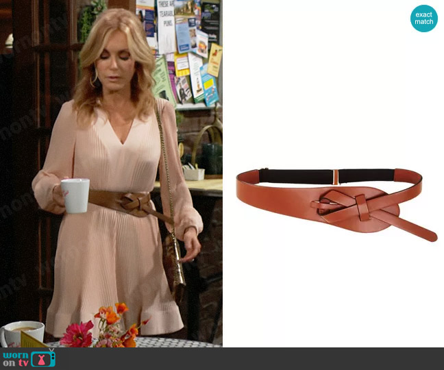 Bcbgmaxazria Looped Faux Leather Waist Belt worn by Lauren Fenmore (Tracey Bregman) on The Young and the Restless