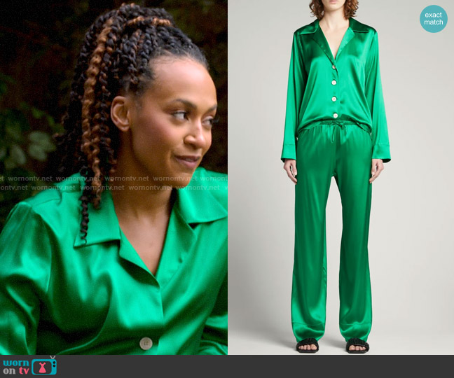 Bernadette Pajama Silk Button-Down Top worn by Sondi Hill (Corbin Reid) on Run the World