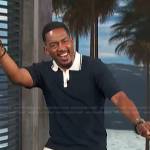 Bill Bellamy’s navy contrast collar polo shirt on Access Hollywood