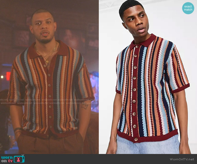 Topman Knit Stripe Texture Button Through Shirt in multi worn by Isaac Hall (Sarunas J. Jackson) on Good Trouble