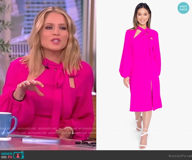 WornOnTV: Sara’s pink tie neck cutout dress on The View | Sara Haines ...