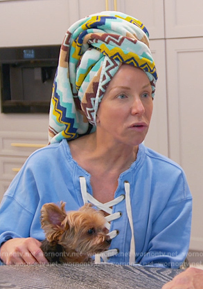 Margaret's blue lace-up sweater on The Real Housewives of New Jersey