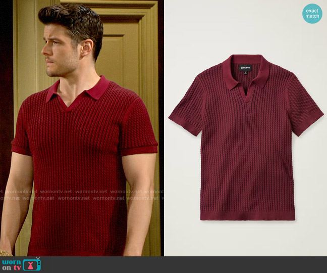 Bonobos Cable Sweater Polo worn by Kyle Abbott (Michael Mealor) on The Young and the Restless