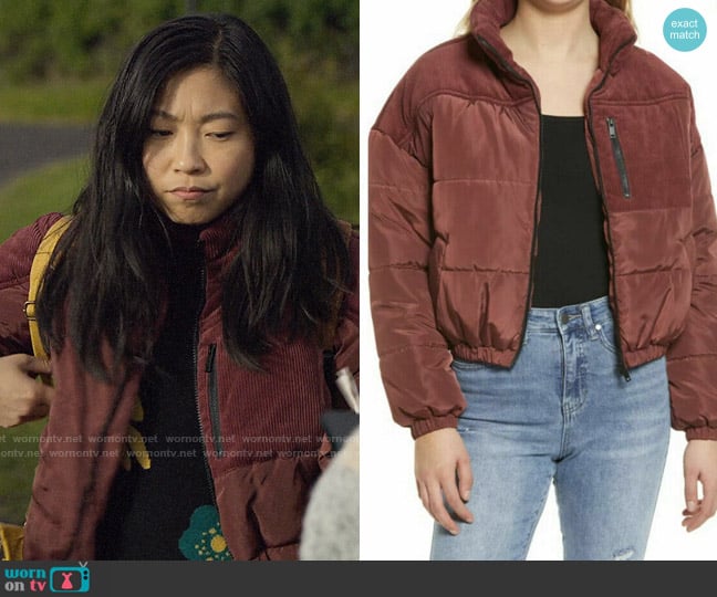 BP Mixed Media Puffer Jacket worn by Nora Lum (Awkwafina) on Awkwafina is Nora From Queens