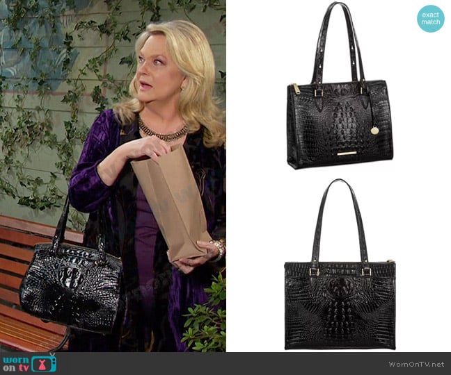 Brahmin Anywhere Melbourne Embossed Leather Tote worn by Anna DiMera (Leann Hunley) on Days of our Lives