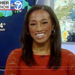 Brittany Bell’s red lace sleeve dress on Good Morning America