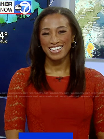 Brittany Bell's red lace sleeve dress on Good Morning America