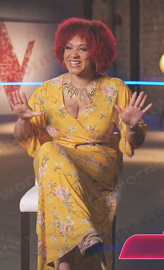 Cait Martin's yellow floral wrap dress on The Voice