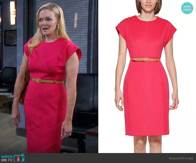 Calvin Klein Belted Sheath Dress worn by Belle Brady (Martha Madison) on Days of our Lives