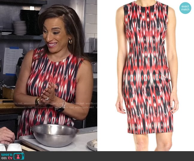 Calvin Klein Printed Scuba Sheath Dress worn by Michelle Miller on CBS Mornings