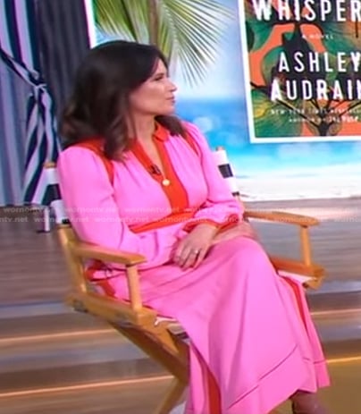 Carley Fortune’s pink contrast trim midi dress on Good Morning America