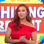 Cassie Yeung’s red asymmetric jumpsuit on Good Morning America