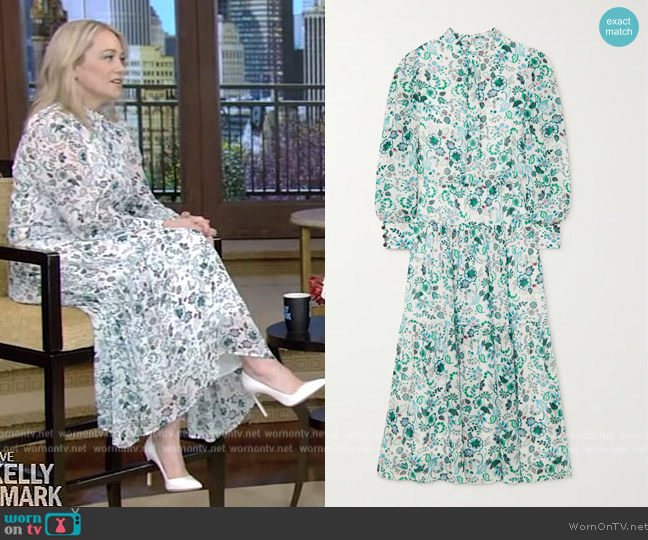 Cefinn Lorni tiered floral-print georgette midi dress worn by Christine Taylor on Live with Kelly and Mark