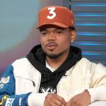 Chance the Rapper’s patchwork utility jacket on Access Hollywood