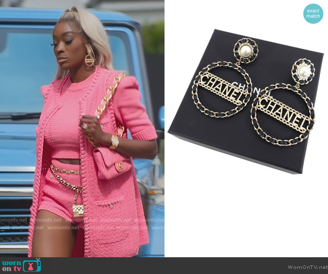 Chanel XL Braided Logo Runway Earrings worn by Chelsea Lazkani on Selling Sunset