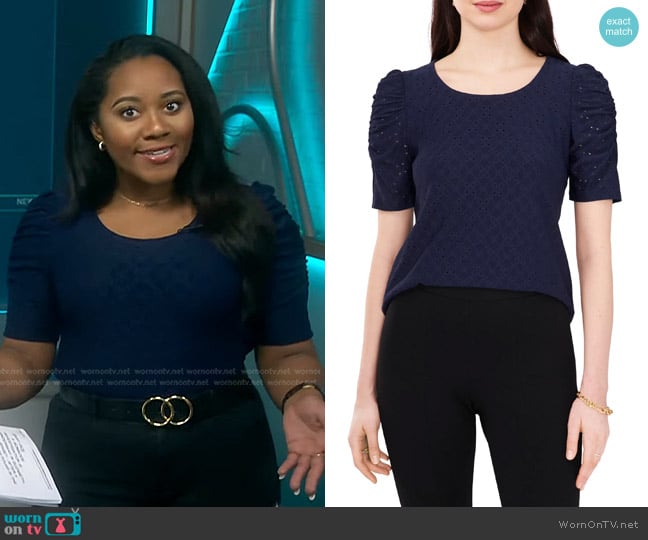 Chaus Eyelet Ruched Sleeve Top worn by Kay Angrum on NBC News Daily