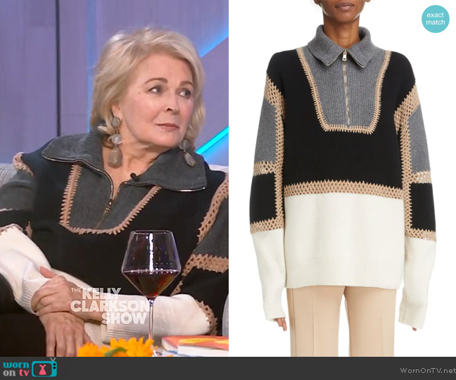 Chloe Colorblock Wool & Cashmere Quarter Zip Sweater worn by Candice Bergen on The Kelly Clarkson Show