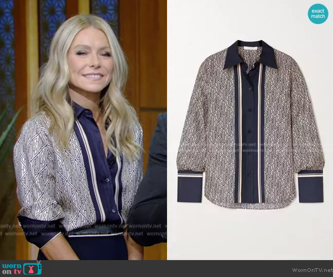 Chloe Printed Silk-Twill Shirt worn by Kelly Ripa on Live with Kelly and Mark