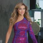 Chrishelle’s purple metallic one shoulder dress on Selling Sunset