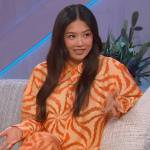 Christine Ko’s orange printed shirt and pants on The Kelly Clarkson Show