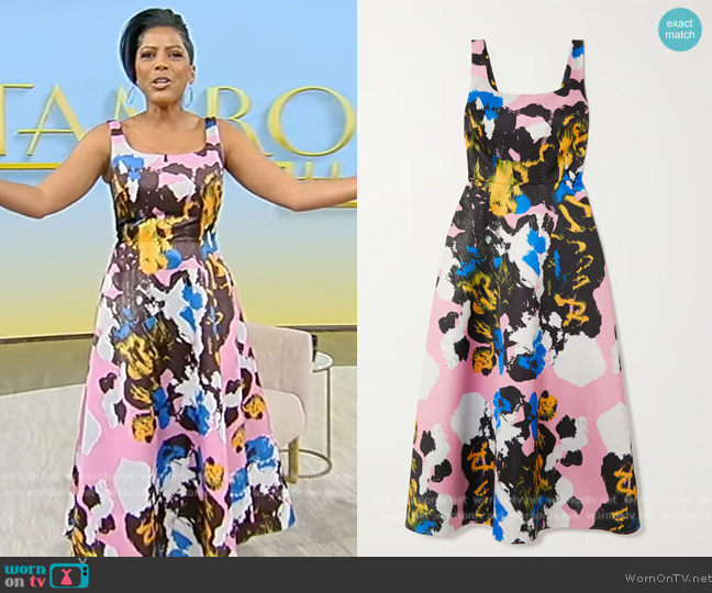 Christopher Kane Mindscape printed recycled duchesse-satin midi dress worn by Tamron Hall on Tamron Hall Show