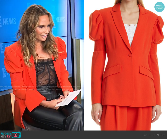 WornOnTV: Keltie’s black mesh corset and orange puff sleeve blazer on E ...