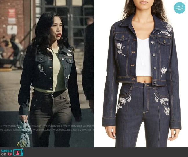 Cinq a Sept Regina Jacket in Indigo worn by Melody Bayani (Liza Lapira) on The Equalizer