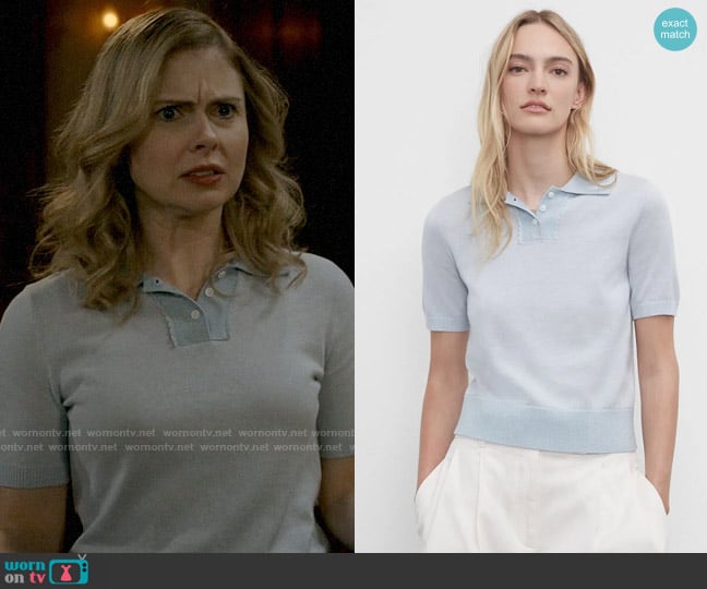 Club Monaco Scalloped Cotton-Linen Polo worn by Sam (Rose McIver) on Ghosts