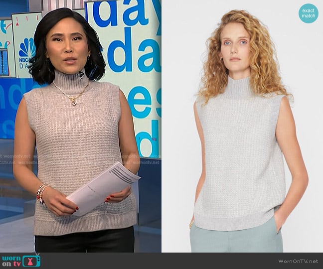 Club Monaco Silk Cashmere Sleeveless Mock Neck Sweater worn by Vicky Nguyen on NBC News Daily