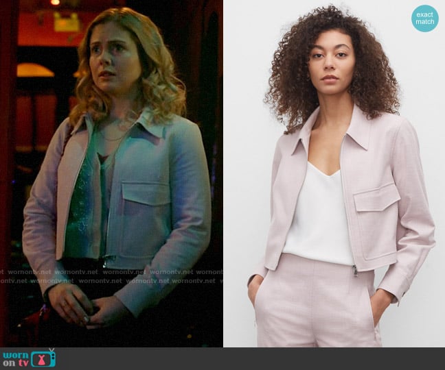 Club Monaco Textured Crop Jacket in Pink Mix / Rose worn by Sam (Rose McIver) on Ghosts