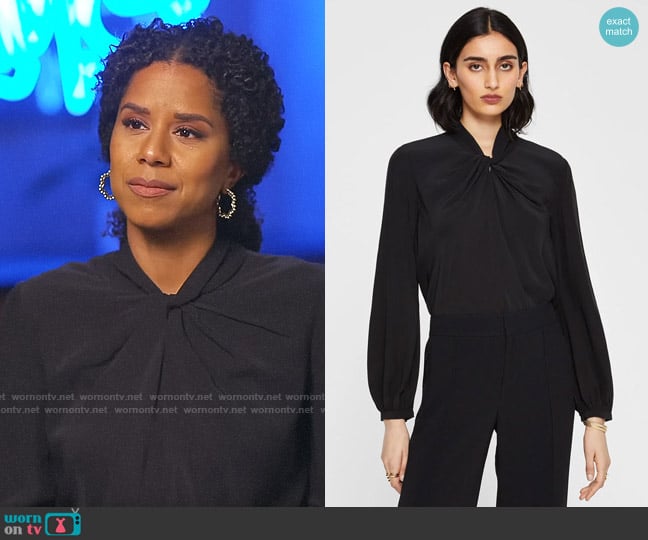 Club Monaco Twist Neck Top in Black worn by Adriana Diaz on CBS Mornings