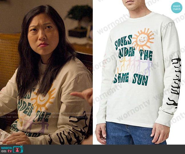 Cotton On TBar Good Vibes Long-Sleeve T-Shirt worn by Nora Lum (Awkwafina) on Awkwafina is Nora From Queens